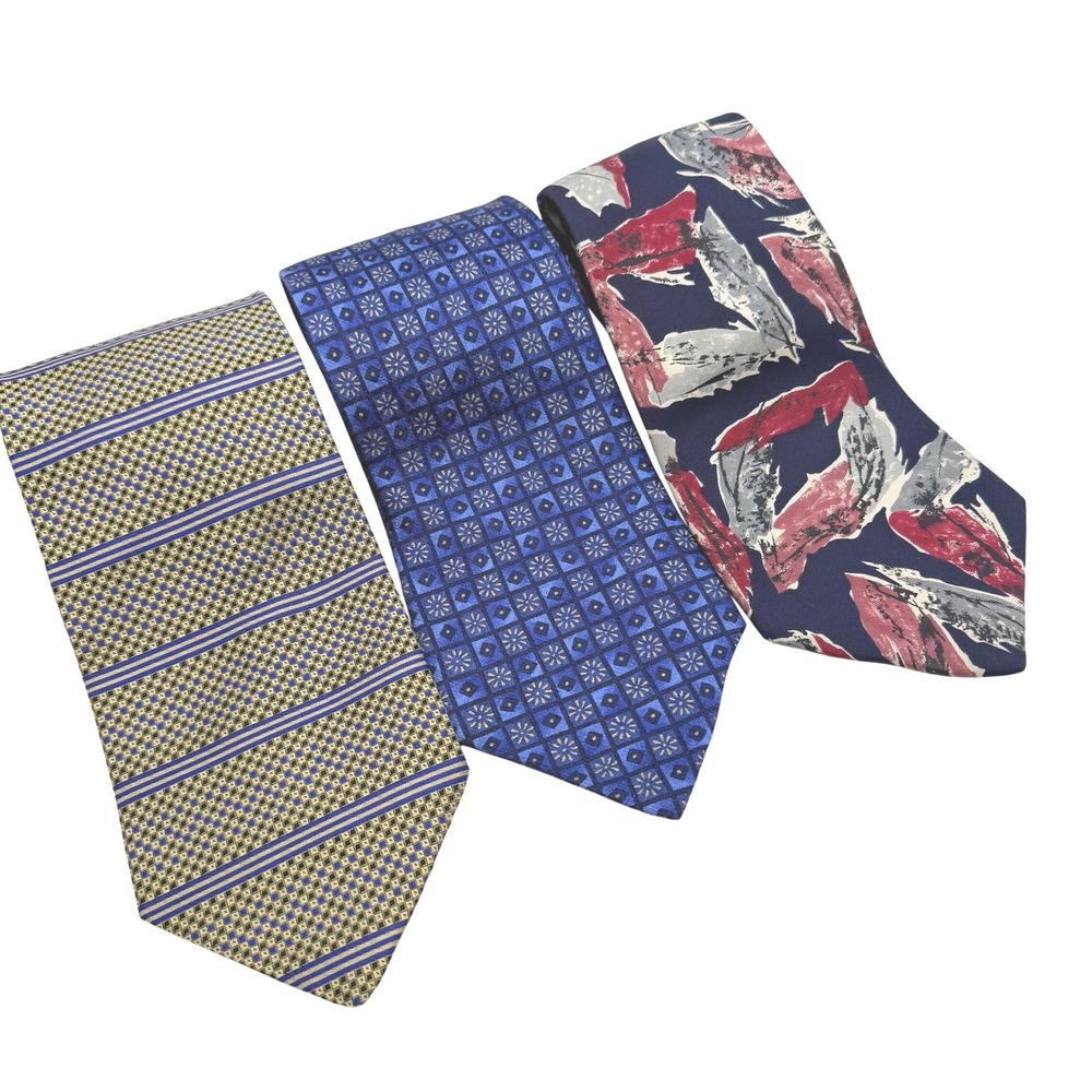Stafford Executive Silk Neckties Mens OS Blue Gold Excellent Geometric Lot 3